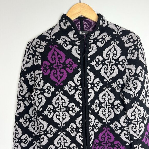 Neve Merino Wool Womens M Geometric Cardigan Jacket Warm Winter Artsy Office - Picture 2 of 9